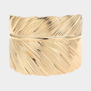 Gold Leaf Textured Metal Cuff Bracelet Fashion Statement Jewelry Bangle